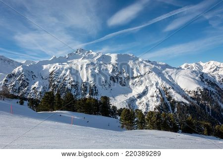 Sunset In Ski Resort Serfaus Fiss Ladis In Austria