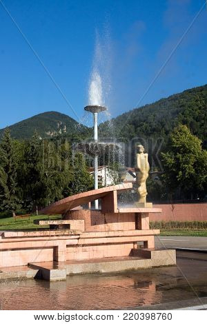 SAPAREVA BANYA, BULGARIA- AUGUST 13, 2013: The geyser with hot water in Spa Resort of Sapareva Banya, Bulgaria