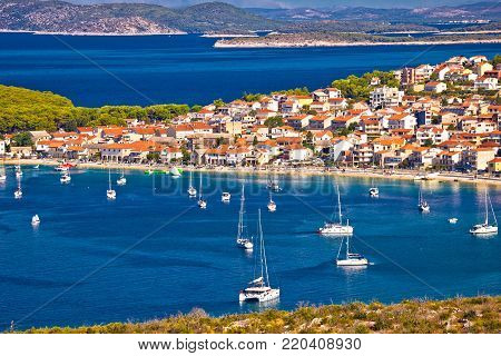 Primosten archipelago and blue Adriatic sea view, Dalmatia region of Croatia
