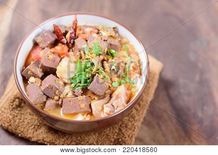 Northern Thai food (Kanom Jeen Nam Ngeaw),spicy rice noodles soup, rice vermicelli served with curry