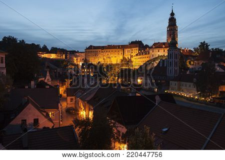 Beautiful night landscape in Prague and Cesky krumlov.