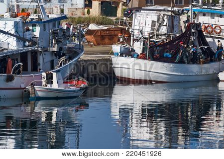 KERAMOTI, GREECE - APRIL 4, 2016:  Amazing view of Port of village of Keramoti, East Macedonia and Thrace, Greece