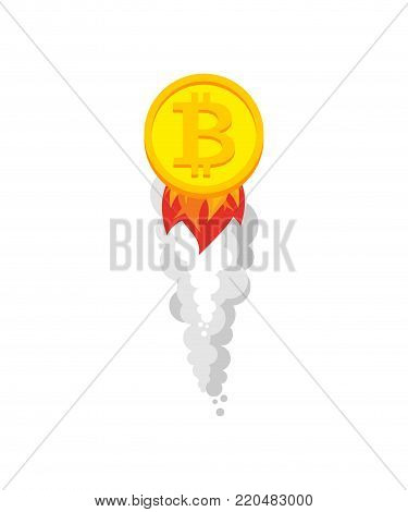 Bitcoin rocket. Growth of  price of crypto currency. Witcher illustration