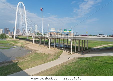 Margaret Hunt Hill Bridge And Downtown Dallas Skylines From From Ronald Kirk Bridge
