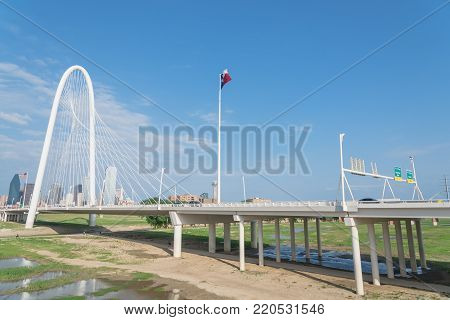 Margaret Hunt Hill Bridge And Downtown Dallas Skylines From From Ronald Kirk Bridge
