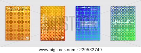 Vector journal design geometric shape background set, halftone lines hipster pattern abstract covers collection.