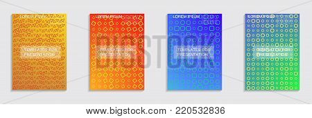 Vector journal design geometric shape background set, halftone lines hipster pattern abstract covers collection.