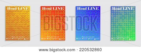 Vector journal design geometric shape background set, halftone lines hipster pattern abstract covers collection.