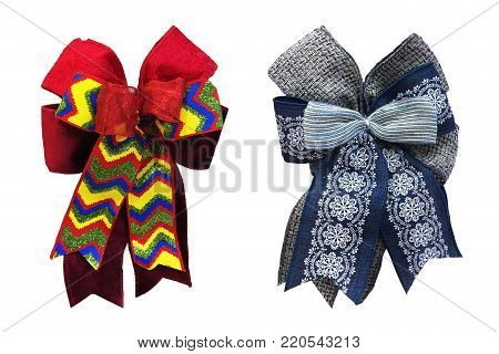 Set of big fancy bow ribbons for Chrismas gift isolated on white background