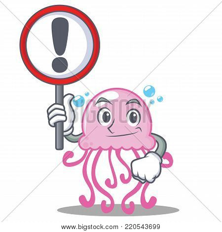 With sign cute jellyfish character cartoon vector illustration