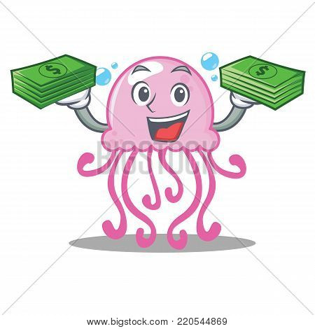 With money cute jellyfish character cartoon vector illustration