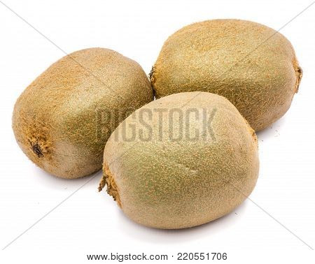 Three whole kiwi fruits (Chinese gooseberry) isolated on white background