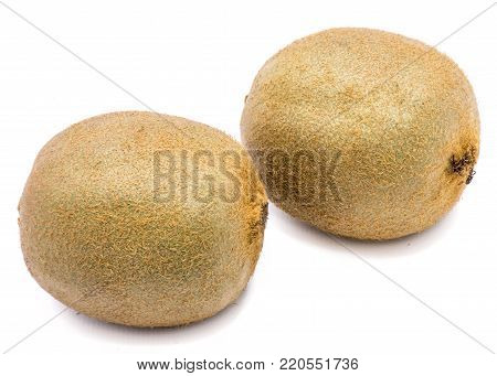 Two whole kiwi fruits (Chinese gooseberry) isolated on white background