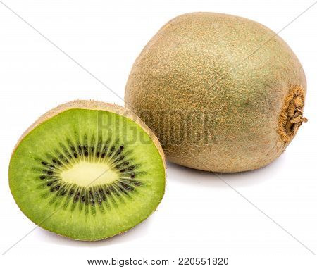 Sliced kiwi fruit (Chinese gooseberry), two halves, isolated on white background