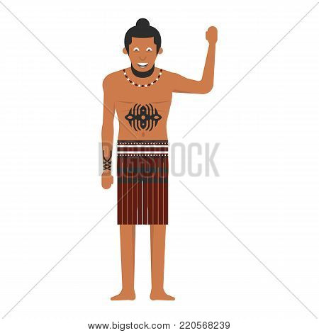illustration of New Zealand native inhabitant Maori on white background. New Zealand Waitangi Day the 6th of February .