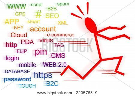 Modern man, overwhelmed by the web, escapes to freedom