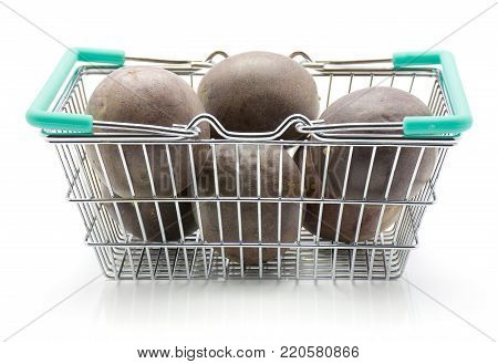 Passion fruits in a shopping basket isolated on white background