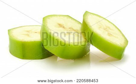 Three plantain slices isolated on white background