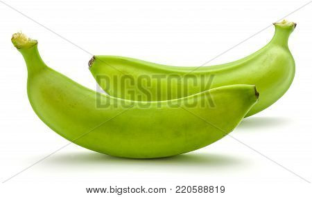 Two green plantains isolated on white background