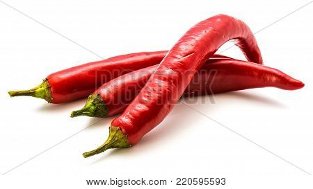Group of three red Chilli isolated on white background
