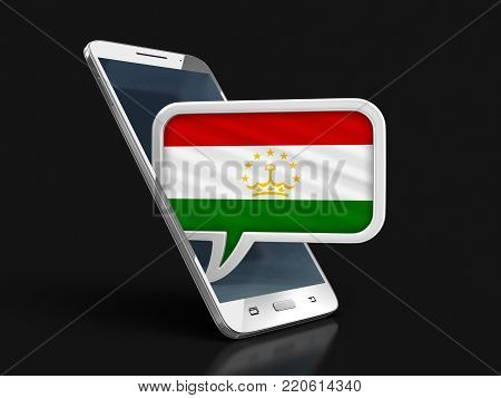 3d illustration. Touchscreen smartphone and Speech bubble with Tadjik flag. Image with clipping path