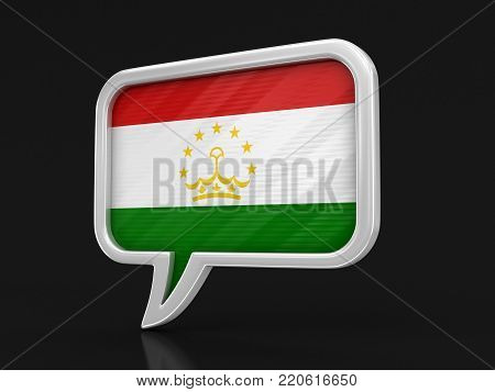 3d illustration. Speech bubble with Tadjik flag. Image with clipping path