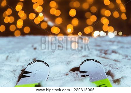 ski on the top of the hill in evening time