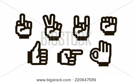 Hand gesture set of icons. Gesturing symbol. Vector illustration isolated on white background