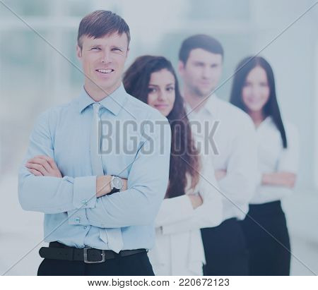 concept of team work.the leader of the business team and colleag