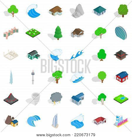Miami landscape icons set. Isometric style of 36 miami landscape vector icons for web isolated on white background