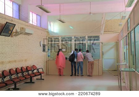 Agra India - October 23, 2017: Unidentified People Buy Admission For Taj Mahal At Shilpgram In Agra