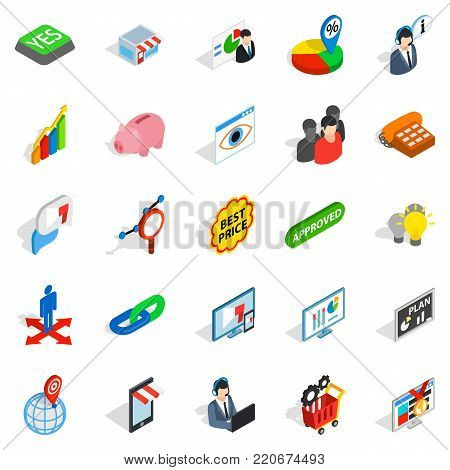 Deal icons set. Isometric set of 25 deal vector icons for web isolated on white background