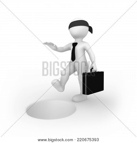 3d businessman and deep hole. Risk concept.