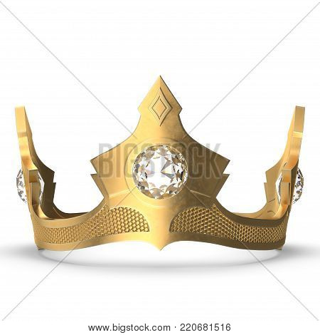 An ancient gold crown with three diamonds.The image is a 3D model renderer.