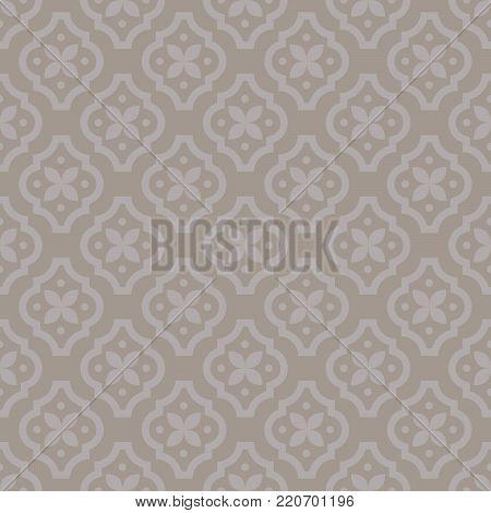 Quatrefoil classic seamless taupe vector pattern. Geometric repeating background.