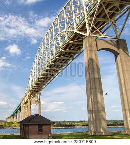 International Bridge. The International bridge between Sault Ste Marie, Michigan, USA and Sault Ste Marie, Ontario, Canada in vertical orientation.