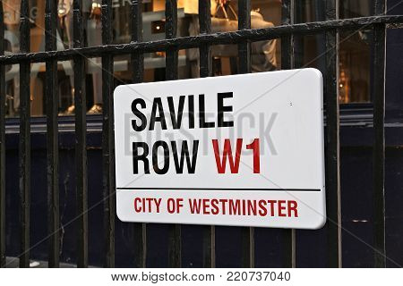 London, Uk - July 6, 2016: Street Sign At Savile Row In London. Savile Row Is A Street In Mayfair, T