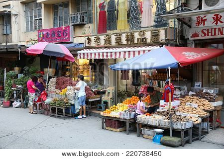 Manila, Philippines - November 25, 2017: People Visit Chinatown Food Stores In Manila, Philippines. 