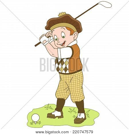 Kids Leisure Activities. Cartoon Golfer, golf player. Design for children's coloring book.