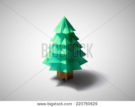Illustration of a paper fir-tree in origami style. It isolated on gray background.