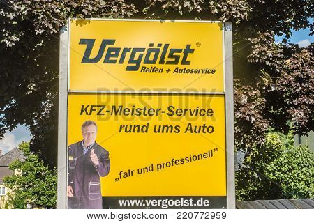 WETZLAR, GERMANY AUGUST 2017: VERGOELST CAR Servce chain sign. VERGOELST is based in Hannover, Niedersachsen.