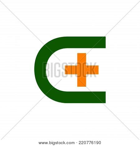 Letter C green and plus cross orange icon medical logo