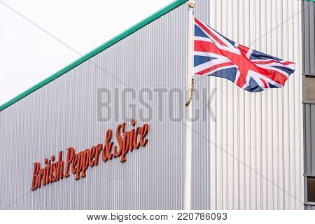 Northampton UK December 07, 2017: British Pepper and Spice logo sign in Brackmills Industrial Estate.