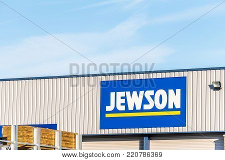 Northampton UK December 09, 2017: Jewson Builders Merchant logo sign in Brackmills Industrial Estate.