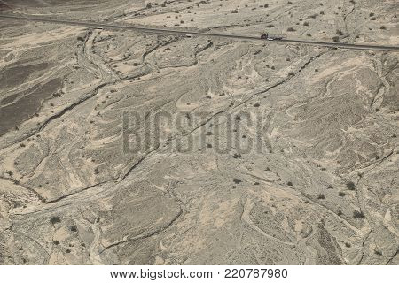 Aerial view Nazca desert near Pan American Highway, South America