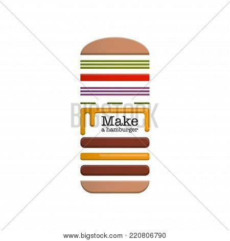 Schematic depiction of ingredients for a hamburger. Vector illustration.