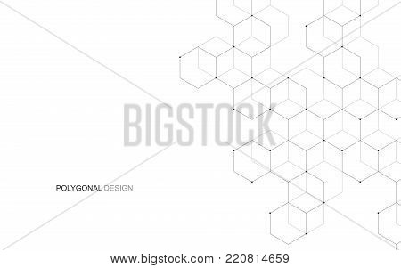 Vector hexagonal background. Digital geometric abstraction with lines and dots. Geometric abstract design