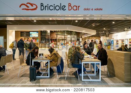 MILAN MALPENSA, ITALY - CIRCA NOVEMBER, 2017: Briciole Bar at Milan-Malpensa airport.
