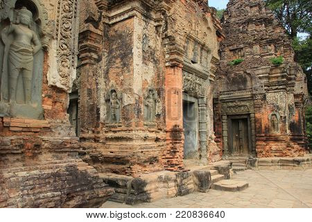 Preah Ko (The Sacred Bull)  a temple in Cambodia built to the Hindu deity Shiva.