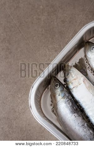 Frozen Sardines. Cornish. For Grill And Bbg. Dark Background.
